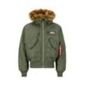 Winterjacke ALPHA INDUSTRIES "Alpha Industries Men - Bomber Jackets 45/P Hooded", Herren, Gr. 2 XL, grün (sage, grün), Obermaterial/Futter: 100% Nylon, Füllung: 100% Polyester / Kapuzen Futter: 100% Polyester / Kapuzen Fell: 74% Acryl, 26% Polyester, Jacken