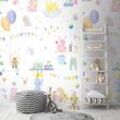 Fototapete LIVING WALLS "Bunte Kinderzimmertapete mit Spielzeug", bunt lila rosa, B:1,59m H:0,01m L:2,8m, Vlies, Vinyl, Tapeten, Fototapete Babyzimmer Luftballons Kuscheltiere Tierchen Tapeten Flur