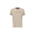 T-Shirt ALPHA INDUSTRIES "Alpha Industries Men - T-Shirts Alpha Label T Puff Print", Herren, Gr. L, beige (vintage sand), Obermaterial: 100% Baumwolle, Kurzarm, Shirts