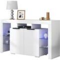 Okwish - Hochglanz-LED-Sideboard, Küchenschrank, Schrank, Stauraum-Sideboard, Kellnertisch mit LED-Leuchten, Hochglanz-Buffetschrank mit 4 Glasböden