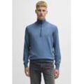 Rollkragenpullover BOSS ORANGE "Kanobix_S", Herren, Gr. L, blau (open blau472), Strick, Obermaterial: 95% Baumwolle, 5% Kaschmir, unifarben, casual, regular fit, hoch geschlossener Ausschnitt, Langarm eingesetzt Strickbündchen mit Reißverschluss, Pullover, mit Ton-in-Ton Logo