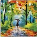 Wandbild ARTLAND "Herbstlicher Spaziergang im Park" Bilder Gr. B/H: 70cm x 70cm, Leinwandbild Vier Jahreszeiten Bilder quadratisch,, bunt als Alubild, Outdoorbild, Leinwandbild, Poster, Wandaufkleber