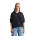 V-Ausschnitt-Pullover MARC O'POLO DENIM "aus kuscheligem Schurwolle-Mohair-Mix" Gr. L, blau Damen Pullover