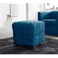 Hocker INOSIGN "Bob", blau (ocean), B:46cm H:43cm T:46cm, Luxus-Microfaser (92% Polyester, 8% Nylon), Struktur fein ( 100% Polyester), Struktur in Chenille-Optik (30% Polyester, 70% Polyacryl), Chenillestruktur (40% Polyester, 60% Polyacryl), Hocker, Polsterhocker