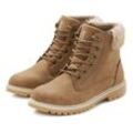 Stiefelette LASCANA, Damen, Gr. 36, braun (camel), Obermaterial: 92% Lederimitat, 8% Textilmaterial. Futter: 100% Polyester. Decksohle: 100% Polyester. Laufsohle: 100% Synthetik, unifarben, casual, Schuhe, wind- & wasserabweisend,Winterboots, Outdoorstiefel, Winterstiefelette