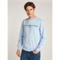 Sweatshirt TOMMY HILFIGER "TOMMY LOGO SWEATSHIRT", Herren, Gr. L, blau (breezy blau), Sweatware, Obermaterial: 70% Baumwolle, 30% Polyester, casual, normal hüftbedeckend, Rundhals, Langarm eingesetzt Rippbündchen, Sweatshirts, mit klassischem Rundhalsausschnitt