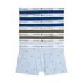 Trunk TOMMY HILFIGER UNDERWEAR "7PK TRUNK PRINT" Gr. 128/134, bunt (deep indigo, breezy blau flag, olive) Kinder Unterhosen mit Logo-Stretchbund