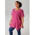 Blusenshirt ANISTON PLUS, Damen, Gr. 44, pink, Jersey, Obermaterial: 98% Polyester, 2% Elasthan, unifarben, Strukturmuster, casual, lässig geschnitten Po-bedeckend, Rundhals, Shirts, mit dezenter Streifenlook Struktur - NEUE KOLLEKTION