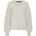 V-Ausschnitt-Pullover VERO MODA "VMDESMA LS V-NECK PULLOVER GA BOO" Gr. L (40), beige (birch detail:melange) Damen Pullover