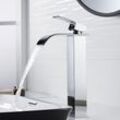 Moderner Wasserfall-Wasserhahn mit hohem Waschbecken, Badezimmer-Wasserhahn mit elegantem Design, hoher Einhebel-Waschtischmischer aus Messing,