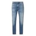 Straight-Jeans BOSS ORANGE "RE.MAINE BO", Herren, Gr. 33, Länge 34, blau (medium blau426), Denim/Jeans, Obermaterial: 90% Baumwolle, 8% Polyester, 2% Elasthan, unifarben, casual, regular fit, Jeans, mit BOSS Leder-Badge