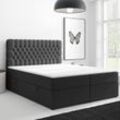 Boxspringbett FERRARA ONE Chesterfield – Optik mit Bettkasten 180 x 200 cm Webstoff Schwarz Bett Bet