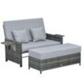 Polyrattan Lounge-Sofa Gartensofa 2-Sitzer mit Kissen Grau