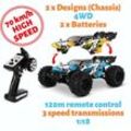 Blij´r DRIVE ferngesteuertes RC Auto 70 km/h, 2 Chassis, 1:16, 2 Akkus, Allrad, 120m