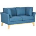 2-Sitzer Sofa Doppelsofa in Leinenoptik, Zweisitzer mit Kissen bis 150 kg Blau