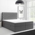 Boxspringbett FERRARA ONE Chesterfield – Optik mit Bettkasten 180 x 200 cm Webstoff Grau Anthrazit B