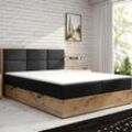 Boxspringbett LISSABON Eiche Holz mit Bettkasten 180 x 200 cm Webstoff Schwarz Anthrazit