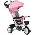 6 in 1 Dreirad mit Schubstange, Kinderdreirad mit Sicherheitsgurt Rosa