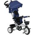 6 in 1 Dreirad mit Schubstange, Kinderdreirad mit Sicherheitsgurt Blau