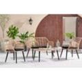 Happy Home Loungeset 4tlg. HGS46-SCH helles Rattan mit Sitzkissen in schwarz