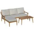 3-teiliges Gartenmöbel Set mit Chaiselongue Doppelsofa Beistelltisch & Kissen Khaki Loungemöbel Gart