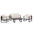 Gartenmöbel Lounge-Set Lounge-Sessel mit Sofa & Coffee Table aus Aluminium schwarz mit Teakholz