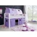 Halbhohes Spielbett ALEX Buche massiv weiß lackiert mit Stoffset purple/rosa/herz