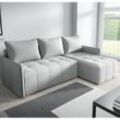 Ecksofa GENUA Samt Grau mit Bett Sofa Schlafsofa Ottomane Rechts