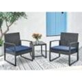 Happy Home Bistro-Set 3 tlg. HGE47-SDB schwarz mit dunkelblauen Sitzkissen