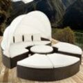 Sonneninsel Polyrattan mit Sonnendach 230 x 230 x 65cm braun/creme