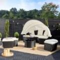 Sonneninsel Polyrattan mit Sonnendach 185 x 185 x 75 cm schwarz/creme