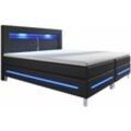 Boxspringbett Norfolk – led Beleuchtung, Bonell-Matratzen, Topper & Kunstleder – 66 cm Komforthöhe – Bett Doppelbett 180 x 200 cm – schwarz - Juskys