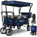 Bollerwagen Blau Faltbar Handwagen Klappbar Gartenwagen mit Dach Transportwagen xxl - Tresko