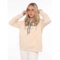 Hoodie ZWILLINGSHERZ "Hoodie "Wild Free"" Gr. L/XL, beige, Damen, Sweatware, Obermaterial: 50% Baumwolle, 50% Polyester, Sweatshirts, mit Pailletten, Kordel und Innenseite der Kapuze im -Look