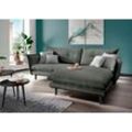 Ecksofa INOSIGN "Lazio", grau (anthrazit, zierkissen grau, blau), Sofas, B/H/T: 255cm x 94cm x 180cm, Webstoff, Recamiere rechts zwei verschiedene Fußfarben wählbar