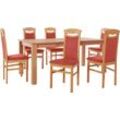 Essgruppe HOME AFFAIRE "Luisa + Franz Set", orange (terra, natur), B:180cm H:76cm T:90cm, FSC-zertifiziertes Massivholz, Sitzmöbel-Sets, Buche Massivholz