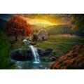 Fototapete PAPERMOON "NATUR-IDYLLE-RUHIG BERGE WASSERFALL FLUSS BACH HERBST", bunt, B:5,00m L:2,80m, Vlies, Tapeten