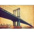 Fototapete PAPERMOON "BROOKLYN BRIDGE-RETRO NEW YORK MANHATTAN BRÜCKE VINTAGE", bunt, B:5,00m L:2,80m, Vlies, Tapeten