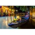 Fototapete PAPERMOON "HOI AN VIETNAM-FLUSS CANAL GASSE ALTSTADT BLUMEN MAUER", bunt, B:4,00m L:2,60m, Vlies, Tapeten