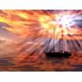 Fototapete PAPERMOON "SONNENUNTERGANG-OZEAN MEER SCHIFF BOOT NATUR LANDSCHAFT", bunt, B:4,50m L:2,80m, Vlies, Tapeten