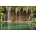 Fototapete PAPERMOON "WASSERFALL-FLUSS SEE WALD STEINE BLUMEN BERGE BACH XXL", bunt, B:5,00m L:2,80m, Vlies, Tapeten