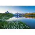 Fototapete PAPERMOON "LANDSCHAFT-GEBIRGE BERGE SEE ALPEN BLUMEN NATUR TAPETE", bunt, B:5,00m L:2,80m, Vlies, Tapeten