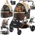 LOVPET® Hundewagen 3in1 Hundebuggy Hundebox Transporttasche 360° Große Räder Faltbar klappbar Haustiere Buggy mit Netzfenstern & Regenschutzabdeckung Jogger Katzenbuggy für kleine Hunde Katzen