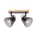 BRILLIANT Lampe, Whole Spotbalken 2flg schwarz/holzfarbend, Metall/Holz, 2x D45, E14, 40W,Tropfenlampen (nicht enthalten)