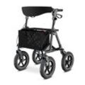 aktivshop Rollator faltbar und leicht mit Sitz, Outdoor Rollator mit Luftbereifung inkl. Sitzfläche, Rückengurt, höhenverstellbare Gehhilfe aus Aluminium inkl. Tasche und Stockhalter