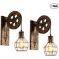 2er Wandleuchte Innen, Vintage Wandlampe mit Eisen Käfig, Wall Beleutung im Stil Industrial für Wohnzimmer Schlafzimmer - Bronze