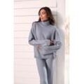 Sweater ELBSAND Gr. 32/34, blau (rauchblau meliert), Damen, Feinstrick, Strick, Obermaterial: 50% Viskose (LENZING), 50% Polyester, meliert, unifarben, Sweatshirts, Rollkragenpullover aus weichem Strick, Loungewear