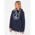 Hoodie ZWILLINGSHERZ ""Strandglück Paillette"" Gr. S/M, blau (navy), Damen, Obermaterial: 50% Baumwolle, 50% Polyester, Sweatshirts, Oversized mit Anker-Motiv und "Moin"- Schriftzug