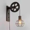 Kreativ Flaschenzug Wandlampe, Wandleuchte Innen, Vintage Industri Wandlampe mit Metallkäfig für Wohnzimmer Schlafzimmer (Rost)