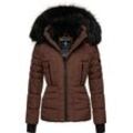 Steppjacke NAVAHOO "Adele" Gr. S (36), braun (dunkelbraun) Damen Jacken hochwertige Winterjacke mit edler Kunstfell- Kapuze